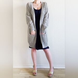 Gray Cable Knit Long Cardigan, Size L